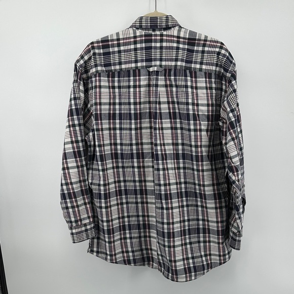 VTG Western Rugged Streetwear Izod Navy/White Plaid Button Down FlannelShirt SzM - Picture 8 of 12